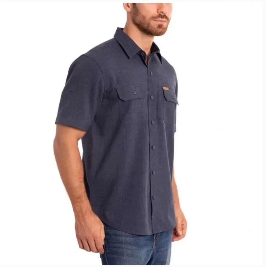 Orvis Mens Button Up Short Sleeve Tech Shirt XL Navy Blue Chest Pockets Fishing