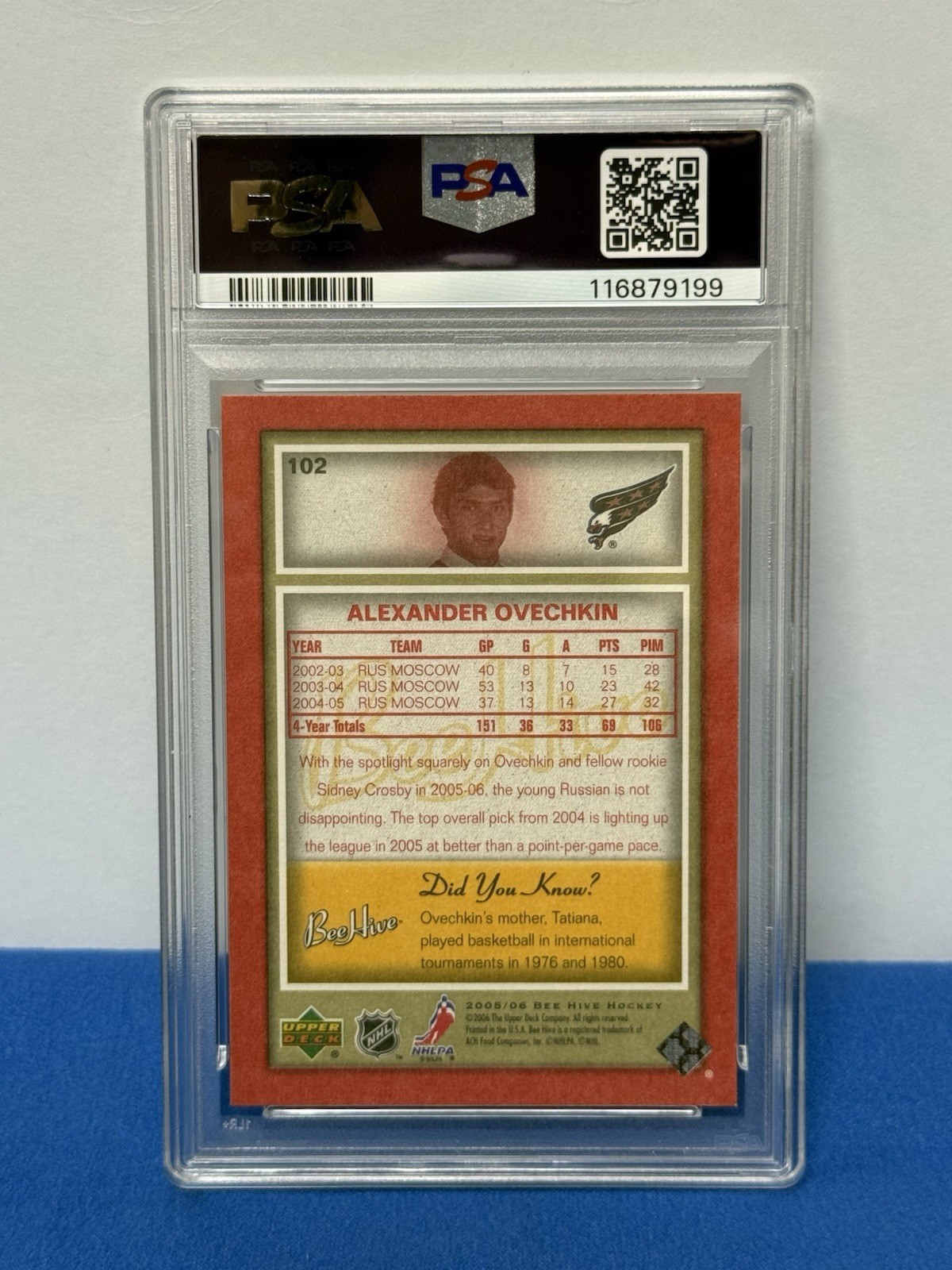 2005 Upper Deck UD Alexander Bee Hive Red Alex Ovechkin Rookie Card PSA 9 view 4