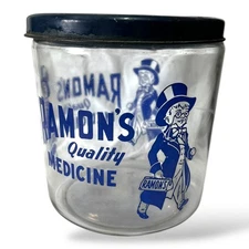 VTG Large Glass Pharmacy Store Display Jar Ramon's Quality Medicine with Lid