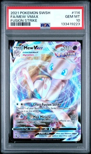 2021 POKEMON SWORD & SHIELD FUSION STRIKE #114 FULL ART/MEW VMAX PSA 10