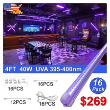 16 Pack UV Black Light Fixture 40W T8 4Ft Led Blacklight Bar DJ Party Club Stage