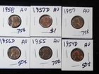 6 Circulated AU Lincoln Wheat Cents 1954D,1955,1956D,1957,1957D,1958