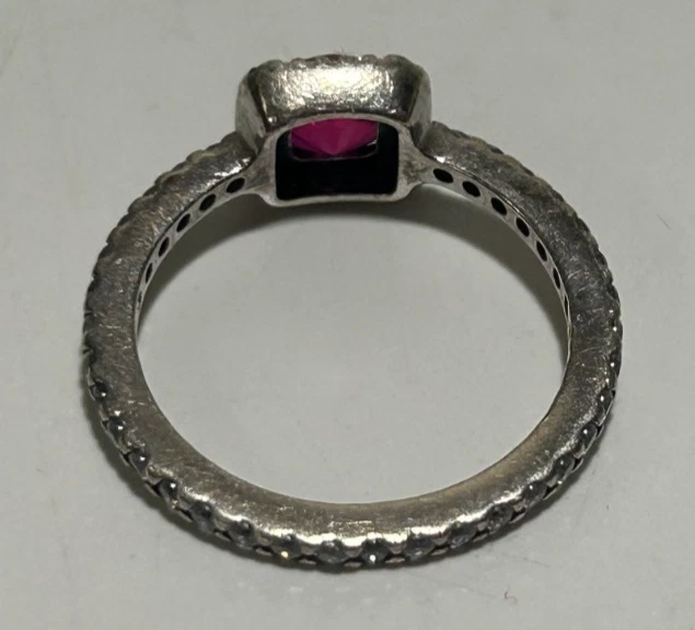 PANDORA Signed P2 S 925 ALE 52 Ruby Red CZ Sterling Silver Ring Sz 6 - Image 4 of 4