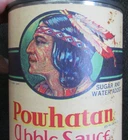 VINTAGE  1938 NATIVE AMERICAN Powhatan INDIAN  CHIEF Apple Sauce Empty  Tin Can