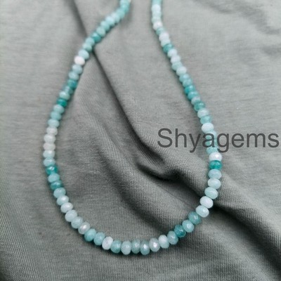 Amazonite 4mm Faceted Rondelle Necklace, Blue Green Gemstone Jewelry, Dainty