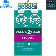Tom's of Maine Fluoride Free Toothpaste Peppermint 5.5 oz 2 Pack Whitening