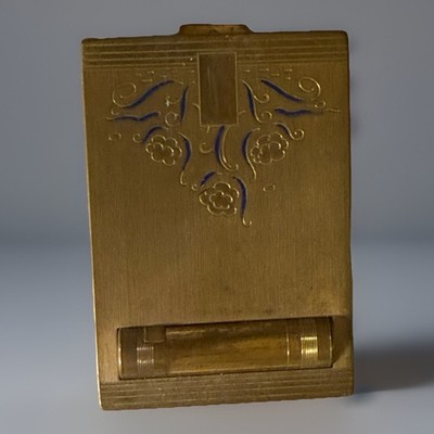   1930s 1940s Bourjois  Evening in Paris  Gold Compact Case w Rouge & Lipstick