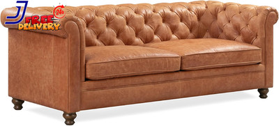 Lyon 87.4  Leather Sofa in Cognac Tan Full Grain Pure Aniline Italian Leather De