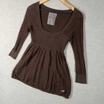 Vintage Hollister Babydoll Top Womens Medium Brown Square Neck