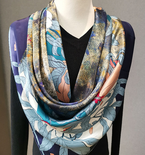 Sallys 100% Mulberry Silk Wrap Shawl flower Print Square Scarf 43"new