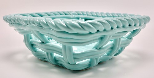 Galerie Keramik Korb seltene Farbe Aqua Türkis Tischdeko Spülmaschinenfest - Bild 9 von 9