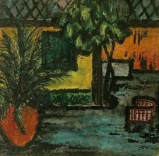 American Impressionist Garden Scene Gouache on paper signed J. Norris ca. 20th c