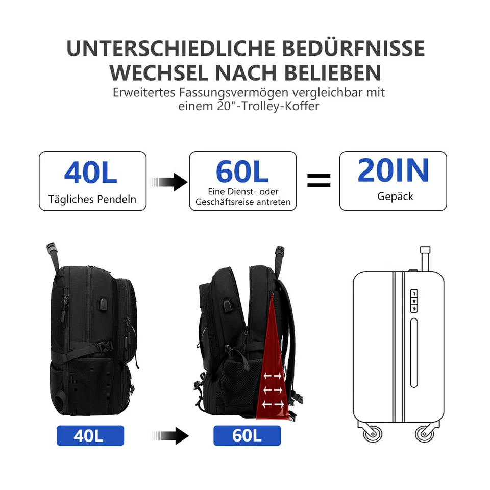 60L Backpack Men Women Waterproof Casual Sports Travel Rucksack School Rucksack - Image 3 of 4