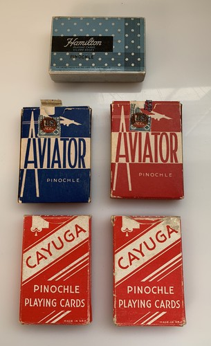 Vtg Lot 5 Decks Pinochle Playing Cards Hamilton Aviator Cayuga Tax ...