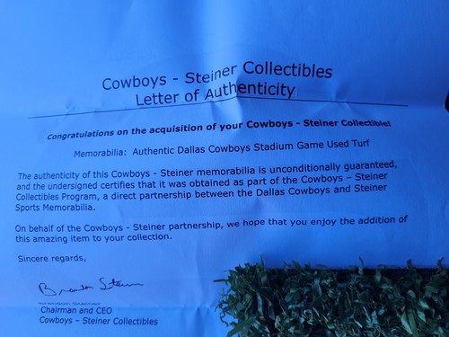 Dallas Cowboys authentic Stadium game used Truf square w/Coa Steiner - Picture 4 of 5