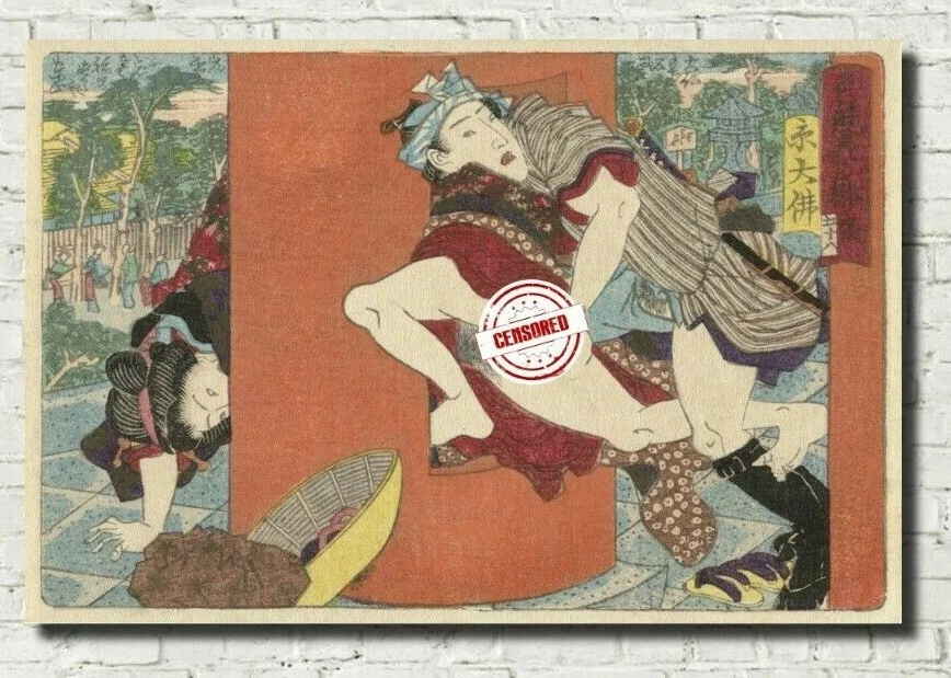 Japanese Shunga Art Print, Kunisada, Erotic Road Series, Temple 16