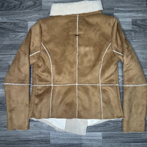 Prana Townie Mantel hellbraun Wildlederimitat Sherpa gefüttert roher Saum Jacke Größe Large - Bild 6 von 9