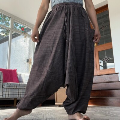 Braune Thai Harem Sarouel Hose Genie Hippie Aladin Baggy Hippie Sommerhose