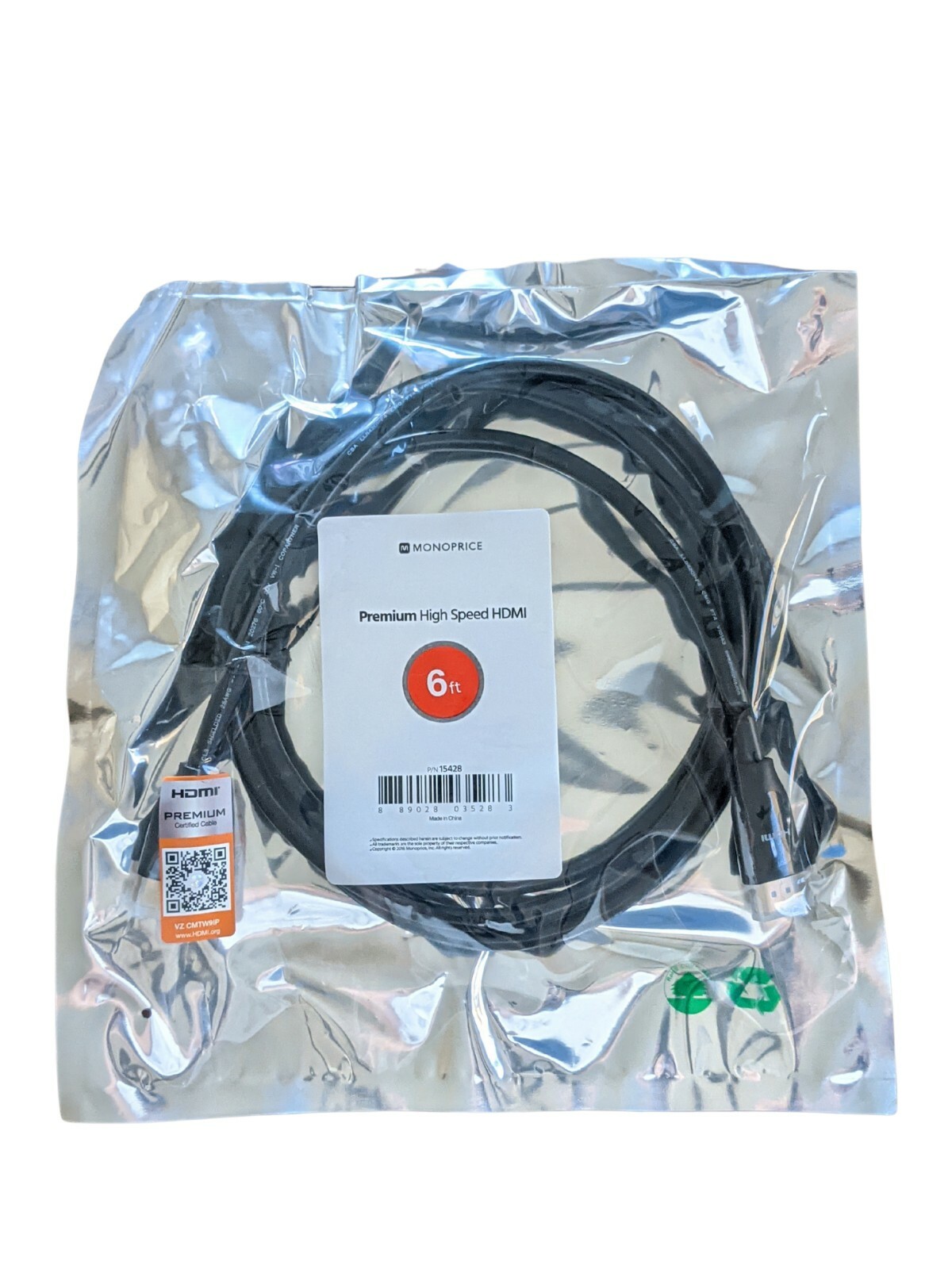 Monoprice 115428 Certified Premium HDMI Cable - 6 Feet - Black, 6ft, Black 
