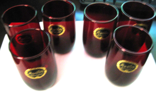 6 ANCHOR HOCKING ROYAL RUBY SMALL JUICE GLASSES 3 1/4" NEW W/STICKERS - Picture 1 of 3