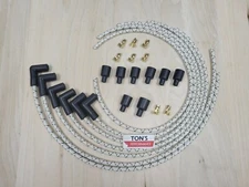 White Black Universal 8mm Cloth Covered Spark Plug Wires Vintage Inline 6 V6