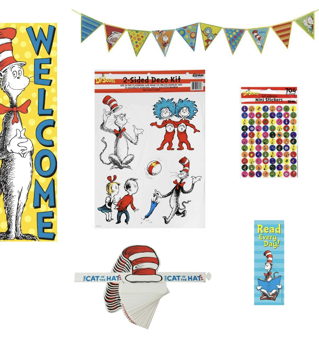 Children's Room Decor Dr. Seuss Cat In The Hat Bulletin Board Set - 15 ...