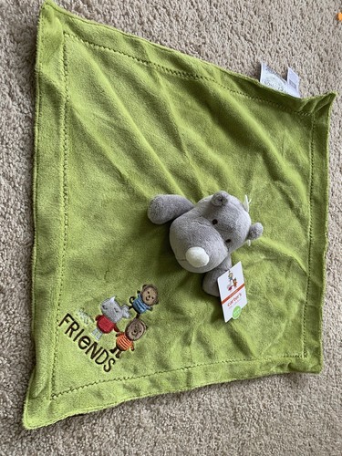 NEW Carters Lovey Security Plush Rattle Best Friends Rhino Green Brown Satin