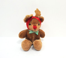 Vintage Dakin 1985 Christmas Bear 6  Plush Brown Reindeer Stuffed Animal