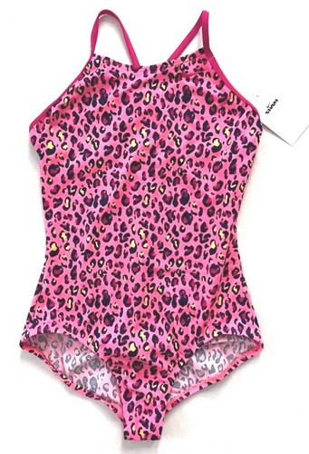 Nike Girls Crossback One Piece Swimsuit Cheetah Pink Sz Large  - Picture 1 of 4