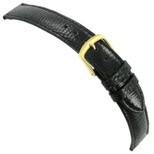 16mm Milano Genuine Lizard Black Heavy Padded Stitched Watch Band MS 17150
