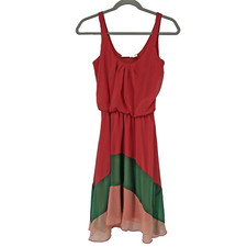 Buckle Daytrip Fit Flare Dress Color Block Coral Green Asymmetric Hem Size S