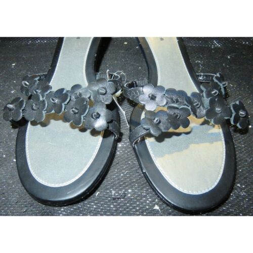 Mules Isaac Mizrahi de cuero italiano negro con tacón de gatito talla 8 - Imagen 2 de 7