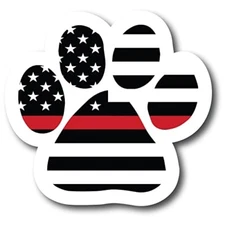 Magnet Me Up Thin Red Line Pawprint Magnet Decal with White Outline, 5 Inch