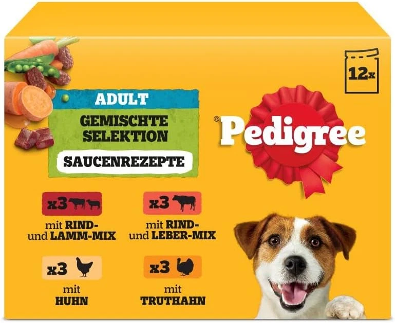 PEDIGREE 96 x 100g Hundefutter Nass Fleisch und Geflügel Mix mit Gemüse in Sauce - Bild 2 von 4
