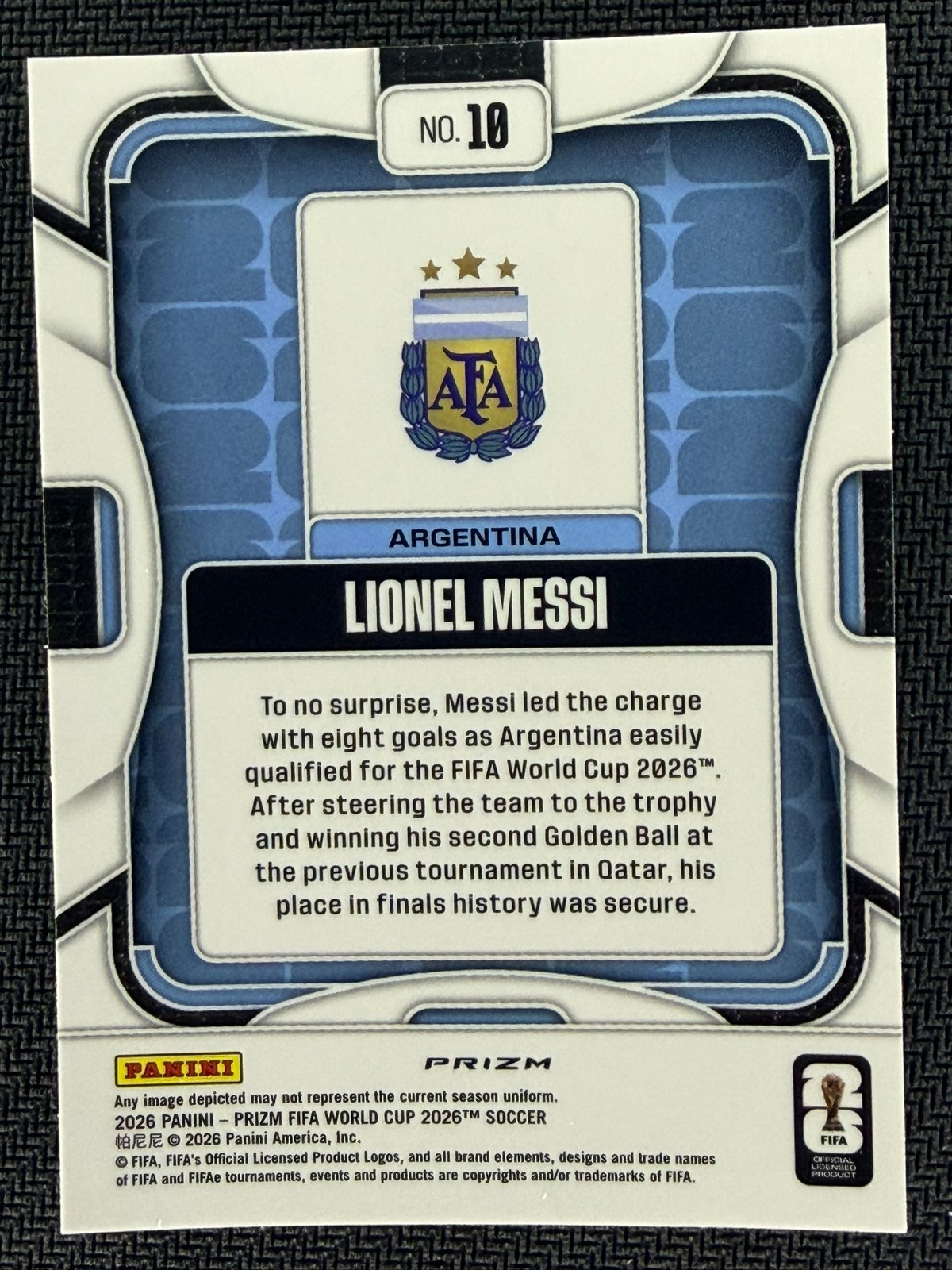 2026 Panini Prizm FIFA World Cup Lionel Messi Lazer Prizm #10 Argentina view 2