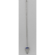 24" Silver Tone Chain Owl Pendant W/ Blue Rhinestone Eyes