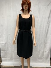 Calvin Klein Womens Black Sheath Midi Dress Size 10 Lined With Belt 38” Long