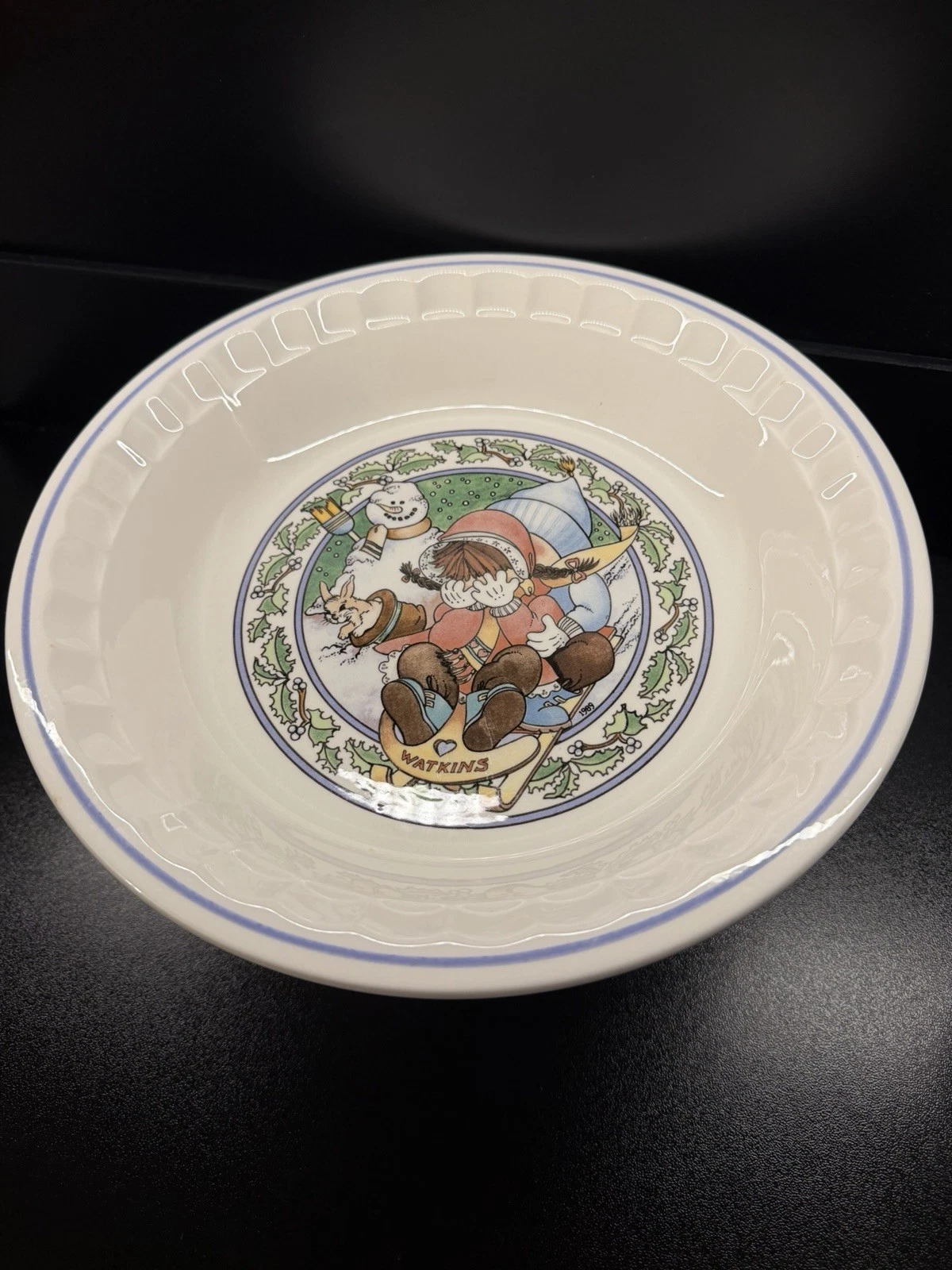 1989 Watkins PIE PLATE Country Kids Collector's Recipe Plate Plate #1 X 2
