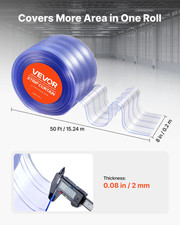 VEVOR 50ft x 8in Clear PVC Strip Curtain Roll - Freezer Doorway Plastic Strips