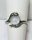 Vintage 925 Sterling Silver Natural Rainbow Moonstone Boa Snake Ring