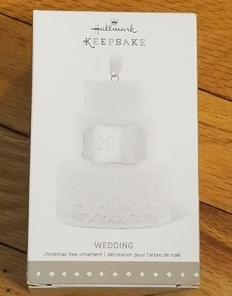Hallmark Keepsake WEDDING Cake Anniversary Christmas Ornament Porcelain 2015 BOX