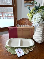 Longaberger Heritage Green Pottery Divided Dish Made in the USA New Old Stock