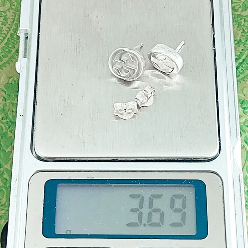 Gucci Interlocking G Stud Earrings Sterling Silver 925 W/Pouch - Picture 22 of 24