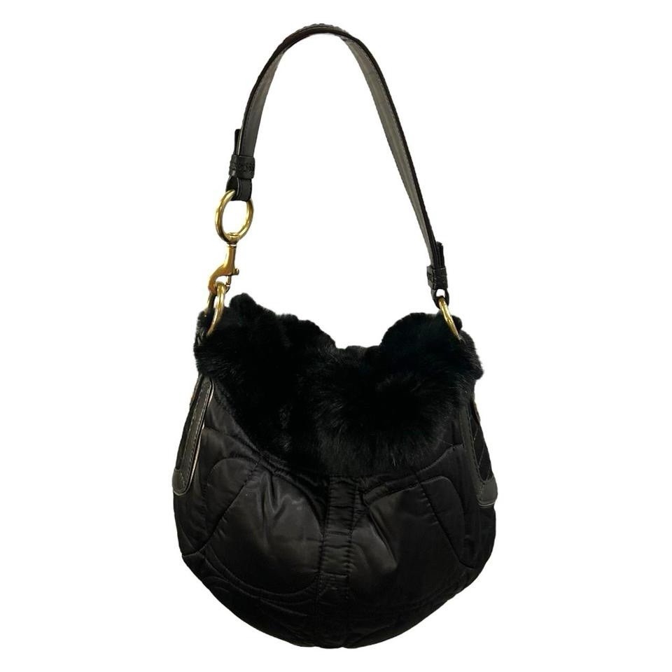 COACH Soho Rabbit Fur Ski Hobo Purse Bag Black In EXCELLENT