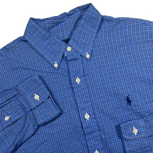 Ralph Lauren Button Down Hemd Herren mittelblau kariert langarm Baumwolle Pony - Bild 1 von 12