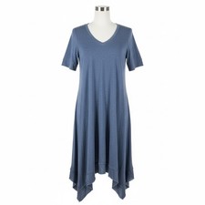 Logo Lounge by Lori Goldstein Dress Blue V-Neck Handkerchief Hem Jersey Casual