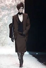 Rare Jean Paul Gaultier Fall 2001 Ready To Wear Brown Wool Midi Skirt, Size I 46