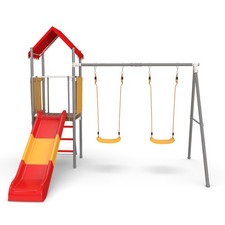 Kids Swing Set with Slide  Canopy - Sturdy Portable Treehouse Ages 3-8  