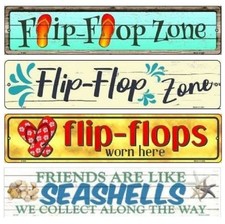 Beach Metal Mini Street Signs, 18x4 Flip Flops Seashells Aluminum Wall Decor