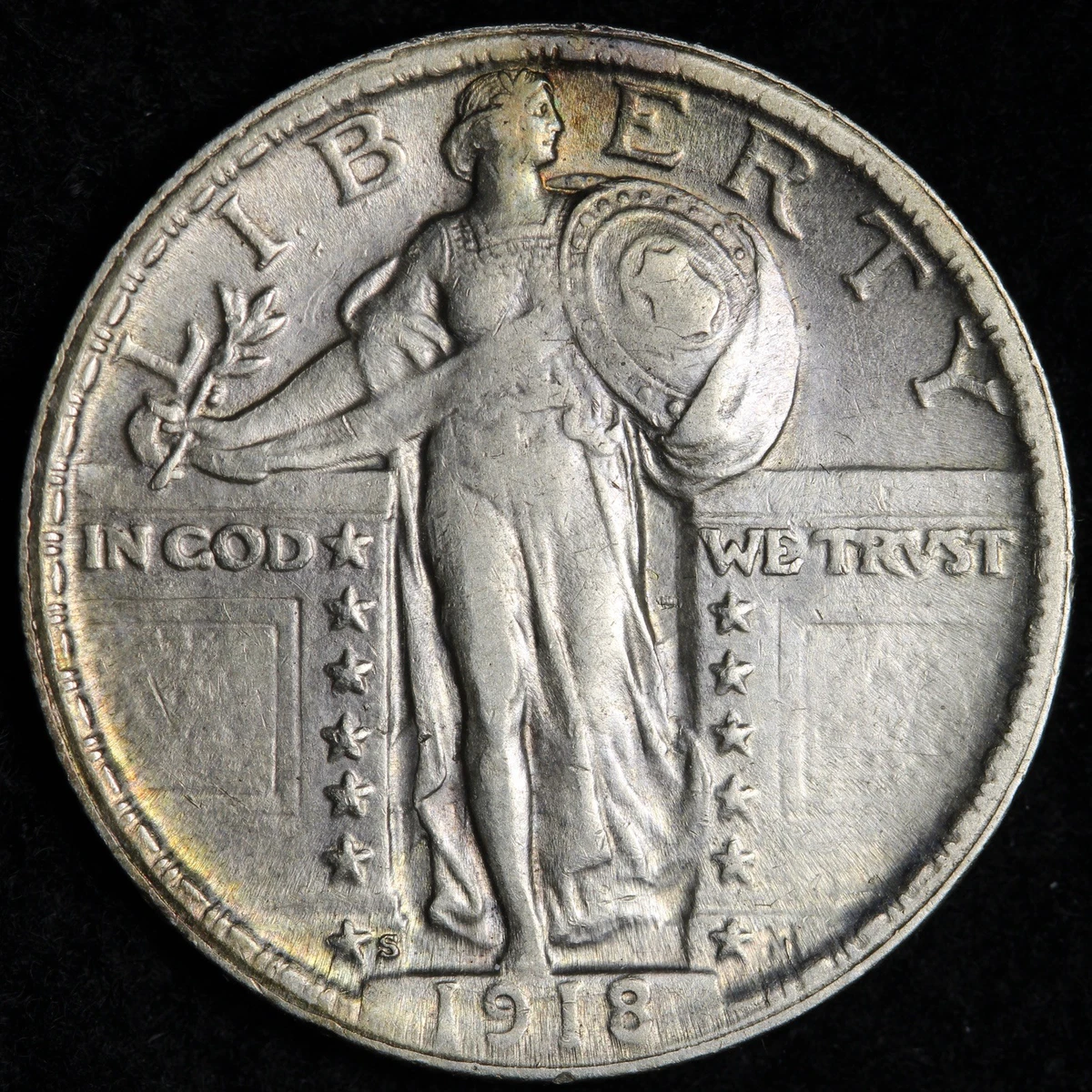 Circulated Silver 1918 Year Standing Liberty US Quarters (1916